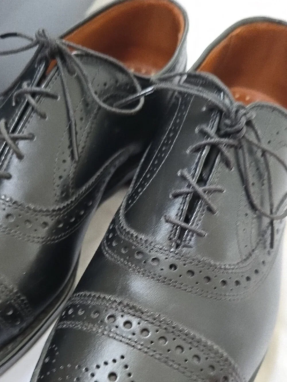 Mens Brooks Brothers Black Leather Cap-Toe Brogue Oxfords Size 7.5